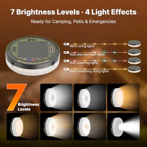 OGERY Solar Camping String Lights, 5400mAh/ 49.2FT/ 11 Modes Rechargeable Camping Lights Outdoor/Indoor, 4-in-1 Quick Storage Fairy Tent Lights Portable LED Lamp for Patio Yard Party Decor Essentials - Thumbnail 3