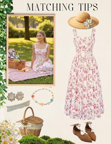 Women's Floral Corset Sundress Square Neck Sleeveless Cottagecore Dresses Summer Casual Dress Red Size 16 - Thumbnail 5