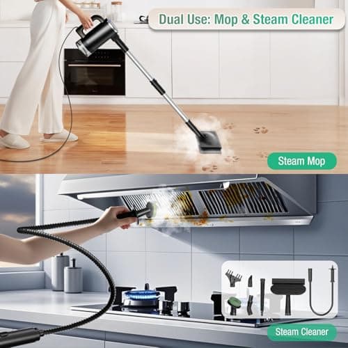 11-in-1 Steam Mop - Detachable Handheld Steam Cleaner with 380mL Tank, 260℉ Floor Steamer for Hardwood, Tile, Grout, Windows, Bath & Kitchen - 3-Level Steam Control, Multi-Purpose Floor Steam Cleaner - Thumbnail 6