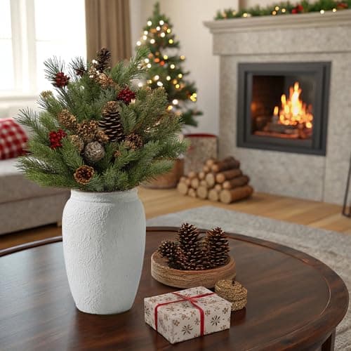 Lyeec Ceramic Farmhouse Flower Vase, 8.2 Inch Terracotta Rustic Vase, Christmas Decorative Pottery Flower Vases for Living Room, Entryway, Table, Shelf Decor - Thumbnail 5