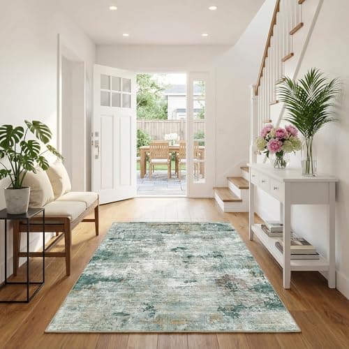 Cnythlis 3'x5' Abstract Distressed Area Rug, Washabele Rugs Modern Contemporary, Soft Low-Pile Carpet for Living Room, Bedroom, Dining Room, Office | Stain-Resistant & Non-Slip, Sage Green - Thumbnail 2