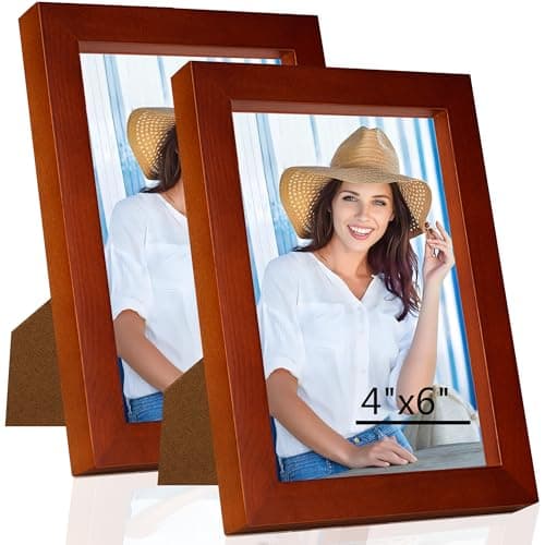 WTAQR 4x6 Picture Frame for Wall Hanging or Tabletop Display,Wall Mounting Horizontally or Vertically,Photo Frame with HD Plexiglass for Photos, Posters & Art Prints,Brown Frame,2 Pack