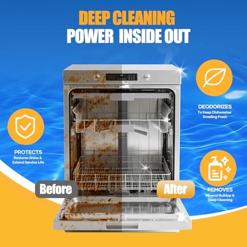 Dishwasher Cleaner Tablets - Dishwasher Cleaner And Deodorizer Tablets Lemon Scented, Heavy Duty Deep Clean Descaler Pods for Septic Safe, Prevents Buildup & Odor, Natural Limescale Remover (32 Pack) - Thumbnail 3