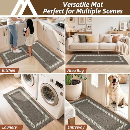 COSY HOMEER Kitchen Rugs Non-Slip 20x30/20x48 Inch Thick Polypropylene Standing Mat for Home Machine Washable, Brown - Thumbnail 6