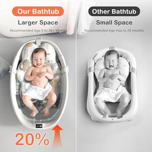 Collapsible Baby Bathtub - Large Baby Bath Tub with Thermometer & Cushion | Travel Portable Newborn Infant Bathtub | Foldable Toddler Bathtub for Baby 0 to 36 Months (Grey) - Thumbnail 2