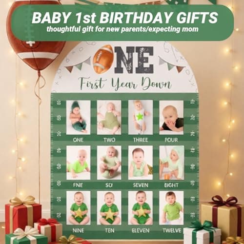 Football 1st Birthday Photo Board for Boys, 12 Monthly Milestone Wooden Frame, First Year Down Party Decor, 5x7cm/2x2.8in Photo Display, Sports Themed Keepsake Gift for Baby Showers & Nursery - Thumbnail 4