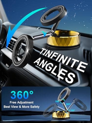 Bensejk Vacumm Magnetic Phone Holder | Car Phone Holder for iPhone with Magsafe【Nano Glue& Suction Cup & Strong Magnet & 360°Adjustment】 Apple Phone Mounts of Car Accessories(Golden) - Thumbnail 4
