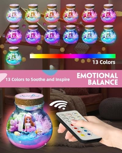 Winnrok Mermaid Terrarium Kit for Girls - DIY Night Light Craft with 13-Color LED, Remote & Timer. Ideal Easter Basket Stuffers, Birthday Gift for Kids Ages 4-8-12. Create Underwater Garden - Thumbnail 5