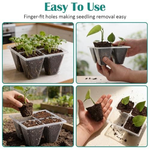 RooTrimmer 5 Pack Heavy Duty 1020 Trays and 40 Pack Clear 4 Cell Seed Starter Trays with Large Drainage Holes, Easy Transplant - for Seed Germination & Plant Propagation (5 Sets) - Thumbnail 6
