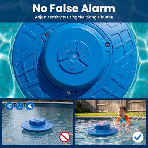 Pool Alarm for Inground & Above Ground Pools, Adjustable Sensitivity 85dB+ Loud Alerts, Weatherproof Floating Pool Safety Alarms for Pets (Blue) - Thumbnail 3
