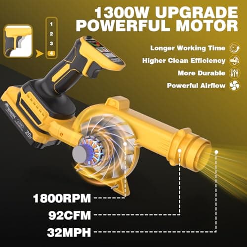 20V Cordless Leaf Blower with Battery & Charger - 4-Speed Electric Blower with 92CFM, Lightweight for Quick Yard Cleanup, Patio, Driveway & Dust Removal - Complete Lawn Care Blower Kit - Thumbnail 3