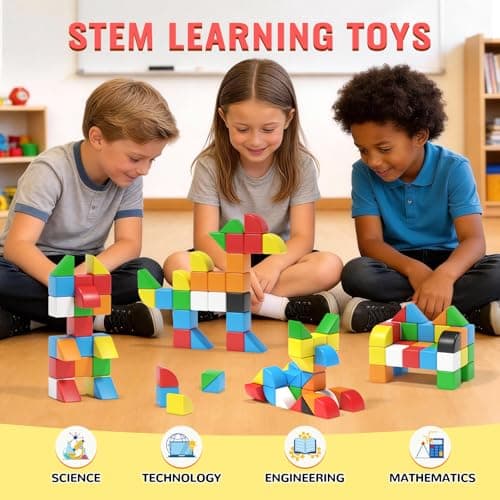 Hiwawind 56 PCS Magnetic Blocks, 1-Inch Isosceles Triangles & Quarter Circles, Montessori STEM Sensory Toys for Kids Ages 3-6, Christmas & Birthday Gift for Boys Girls - Thumbnail 6