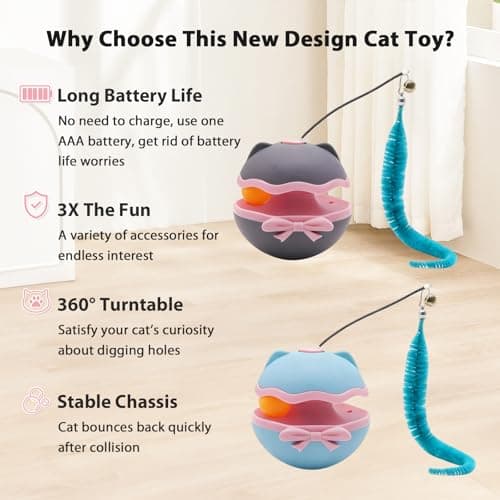 DFQ Interactive Cat Feather Toys, Electronic Cat Enrichment Toys, Automatic Pet Toys for Indoor Adult Cats, Interesting Wand Toy for Bored Kitten Self Play(Blue) - Thumbnail 5