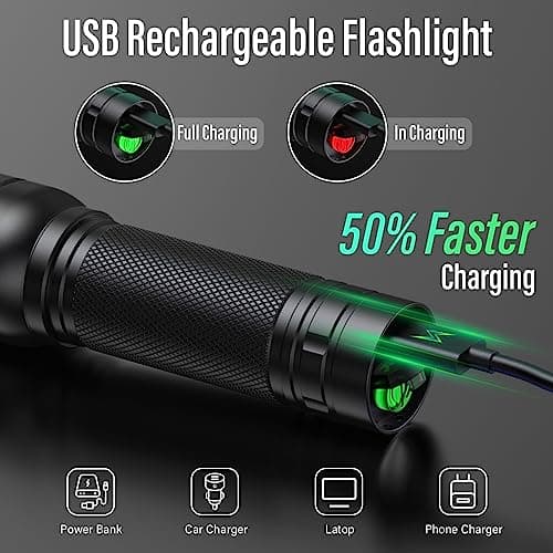 RECHOO Rechargeable Flashlights High Lumens, 2 Pack G1000 Super Bright Flash Light, Small Led Tactical Flashlight with 3 Lighting Modes, Portable Flashlights for Camping Home (Battery Included) - Thumbnail 3