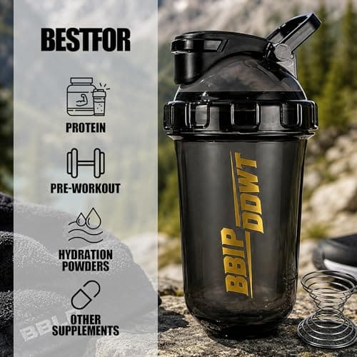 BBIPDDWT 20 oz Protein Shaker Bottle,Black - Thumbnail 6