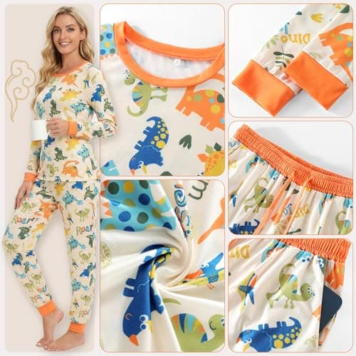 LovinPet Pajamas Set Long Sleeve Sleepwear for Women and Men, Soft Pull-On PJ Loungewear with Pockets, Matching Dog and Owner Pajamas, Dinosaur Print, Orange, 3XL - Thumbnail 2