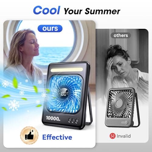 10000mAh Portable Travel Fan, 5 Speeds Strong Wind Cruise Fan with LED Lantern, 24H Runtime Cordless Personal USB Fan, 2/4/6/8H Timer, Ultra-thin Quiet Desk Fan for Camping, Office, Bedroom, Beach - Thumbnail 5