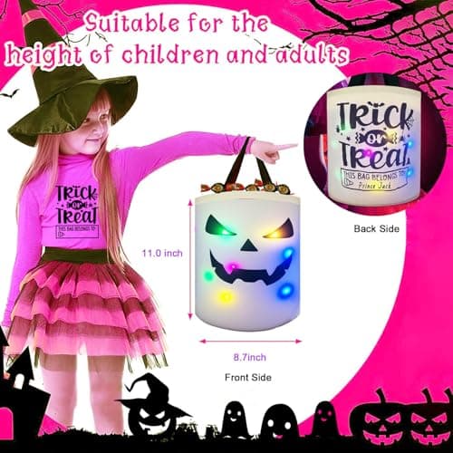 Halloween Trick or Treat Bags Candy Bucket, Upgraded Light Up Ghost Basket Decoration Multipurpose Reusable Goody Sweet Buckets for Scary Night Party Supplies Favors Festival Decor Gifts 1 Pack - Thumbnail 2