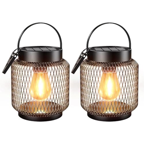 KOOPER Metal Solar Lanterns Outdoor Waterproof, 2 Pack Brighter Hanging Solar Lights for Outside, Up to 15 Hours Modern Hanging Solar Powered Lanterns Lights for Yard Patio Porch Garden Decorative - Image 1