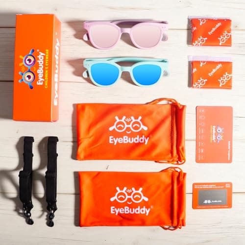 EYEBUDDY Kids Toddler Sunglasses Age 2-4/3-5 Boys Girls Polarized UV Protection Sun Glasses for Age 2-8 (Age 2-8/2-Pack, A12-Kids Sunglasses-Dazzling Sky Blue & Pink) - Thumbnail 6