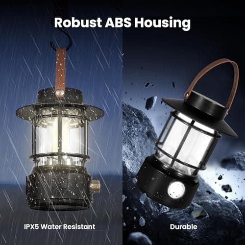 Led Camping Lantern 2 Pack, 1000LM, Solar Lantern Rechargeable Camping Lights with Side Flashlights for Emergencies, IPX5 Waterproof Portable led Lanterns for Power Outages,USB C Cable Included - Thumbnail 6