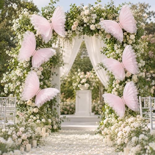 8 Pcs Large & Small Pink Butterfly Decorations, 3D Silk Butterflies Wall Decor with 3 Big 20 Inch & 5 Small 12 Inch Butterflies for Wedding, Baby Shower, Birthday Party, Nursery & Event Decoration - Thumbnail 6