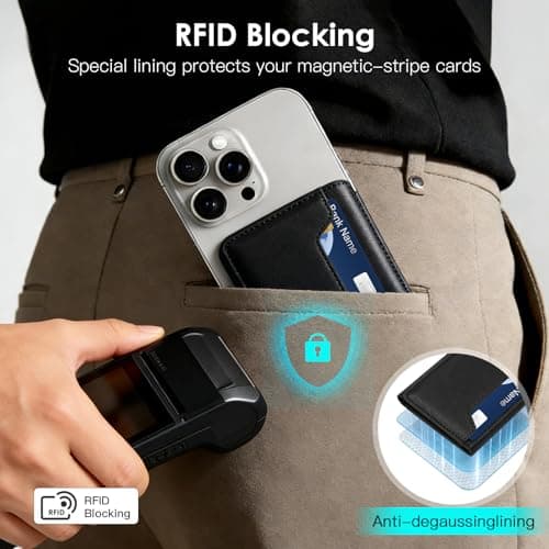 for Magsafe Wallet with Find My,6 Cards Holder,RFID Blocking,Strongest Magnetic Wallet for iPhone 17/16/15/14/13/12 Series,Not for 13/12 Mini,Leather magnetic card holder with Finder Tracker,Black - Thumbnail 6