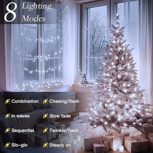 Soagrc 132FT 400 LED Christmas Tree Lights, Bright Cool White Outdoor Christmas String Lights for House, Fairy Lights with 8 Modes, Waterproof & Durable Indoor Outdoor Decor, Timer Included - Thumbnail 3