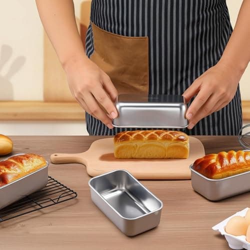 LIANYU 6 Pack Mini Loaf Pan Tins for Baking Bread, 6.3 x 3.5 Inch Stainless Steel Small Bread Loaf Pan for Homemade Meatloaf, Tin Loaf Baking Pan Perfect for Banana Sourdough Sandwich, Dishwasher Safe - Thumbnail 4