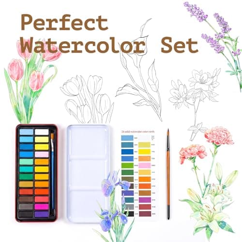 Rurolo Watercolor Workbook for Adults & Beginners - Spiral Bound Kit with 24 Paint Colors, Brushes & 300GSM Paper - Step-by-Step Flower Painting Guide for Stress Relief & Relaxation (6.5x9) - Thumbnail 6