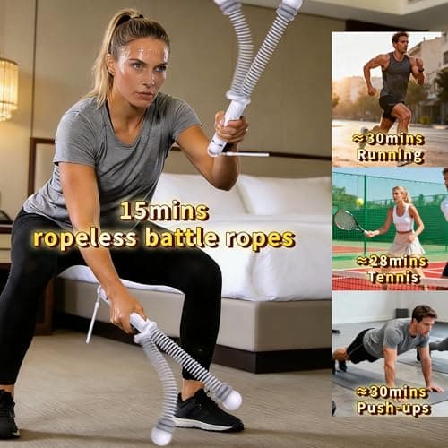 Adjustable Ropeless Battle Ropes for Home Gym for Men & Women, Quiet Air Resistance Heavy Duty Cordless Battle Rope,Exercise Ropes with Variable Resistance, Strength & Low-Impact Cardio for HIIT - Thumbnail 5