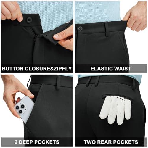 M MAELREG Mens Golf Pants with Pockets Stretch Regular Fit Business Casual Water-Resistant Work Dress Pants for Men Black - Thumbnail 4