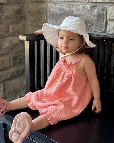 Baby Sun Hat Toddler Girl Beach Hat Adjustable Outdoor Summer Hat UPF 50+ Sun Protection Wide Brim Infant Kids (US, Age, 6 Months, 24 Months, Pink/White) - Thumbnail 5