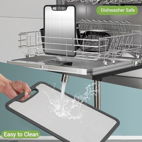 Titanium Cutting Boards for Kitchen & Camping,Metal Cutting Board,Silicone Edge for Non-Slip & Non-Cut,Built-in Handle,Long Lasting,Stain Resistant,Rust Resistant, Small(11.41''×7.87'') - Thumbnail 6