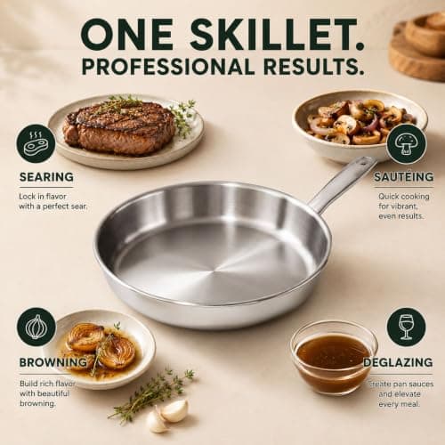 Alva Maestro 8” Stainless Steel Frying Pan – 5-Ply Skillet, Induction & Oven Safe, Professional Chef Pan with Stay-Cool Handle, Fast & Even Heating Stainless Steel Cookware - Thumbnail 5