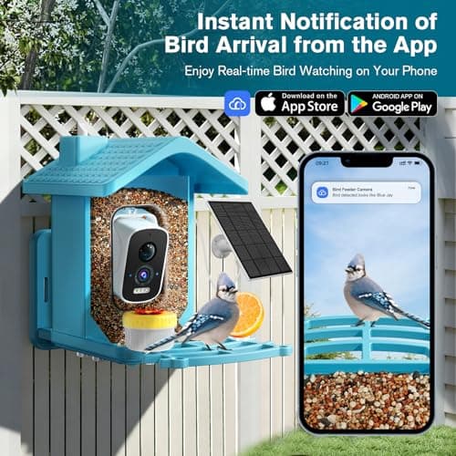 Smart Bird Feeder with Camera Solar Powered, AI Birds Species Identification, 2.5K HD Video Bird House with Camera for Outside, Weatherproof Design Ideal Gifts for Valentine's Day, Bird Lovers, Blue - Thumbnail 2