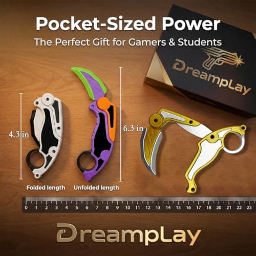 Fidget Claw Toy with Soft Silicone Blade, Plastic Karambit Practice Toy for Finger Spinning, 3D Printed Style Folding Pocket Spinner for Teens and Adults (Gold) - Thumbnail 5