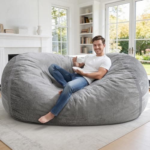 Homguava 6FT Bean Bag Chair Giant Bean Bag Chairs for Adults with Memory Foam Filled,Beanbag Chair with Soft Faux Fur Cover,Comfy Bean Bag Sofa Lounger for Living Room,Game Room,Bedroom - Thumbnail 3