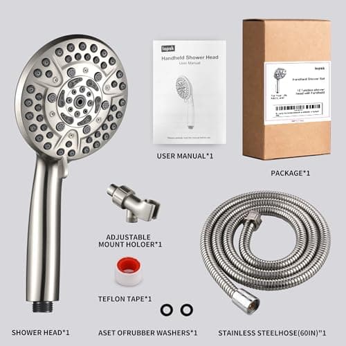 Iopsk 10 Spray Shower Head with Handheld,High Pressure shower heads with Handheld Spray Combo,Hand Held Shower Head with 60 Inch Long Hose (Brushed Nickel) - Thumbnail 6