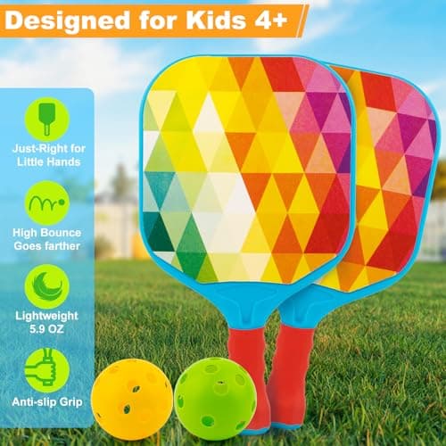 Easter Gift for Kid Rainbow Pickleball Paddle for Toddler - Easter Basket Outdoor Beach Yard Games Toy for Kids Ages 4 5 6 7 8 Year Old Boy Girl, Lightweight with Easy Grip for Small Hands,Beginner - Thumbnail 2