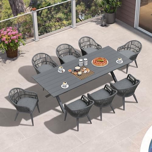 PURPLE LEAF 9 Pieces Patio Dining Set with Longer Aluminum Table, Grey