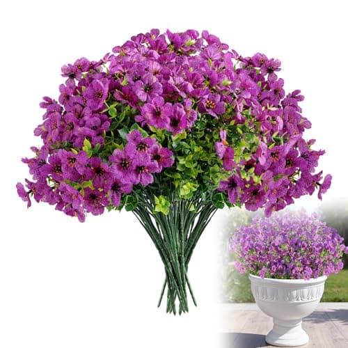 WucaFl Artificial Flowers for Outdoors, UV Resistant Fake Flowers, Realistic Faux Plants for Porch Patio Garden Planters, Outdoor Decor Year Round Purple - Image 1
