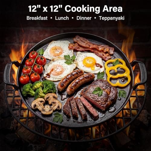 BLUES GRILL PARTS 7421 Cast Iron Griddle - 12" Gourmet BBQ System Insert, Fits Most Cooking Grates for Weber Charcoal/Gas/Pellet Grills (22" Kettle/Performer, SMOKEFIRE EX4/EX6, Genesis, Spirit &More) - Thumbnail 4