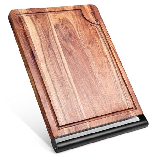 Extra Large Acacia End Grain Wooden Cutting Board with Juice Grooves and Metal Handle - Durable Non-Slip Premium Butcher Block for Kitchen, Charcuterie, and Serving - Ideal for Home Chef Professionals