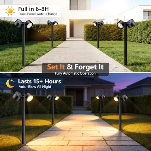 AOUNQ 24 Inch Tall Solar Pathway Lights Outdoor, 2X Brighter & 150° Adjustable Dual-Head, IP65 Waterproof, Up to 15Hrs Auto On/Off Solar Landscape Path Lights for Yard Garden Driveway, 4 Pack - Thumbnail 5
