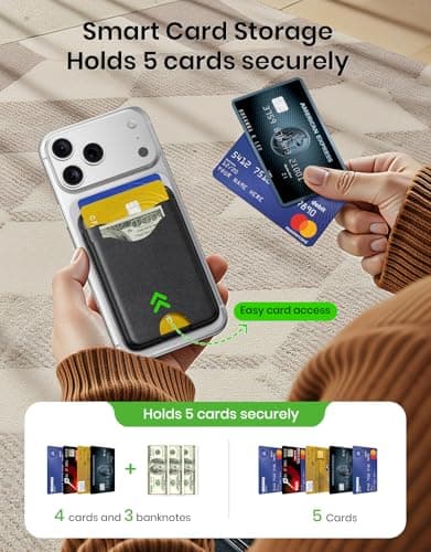 Nepagz For MagSafe Wallet, 5-Card Holder with RFID Blocking, Vegan Leather Slim Magnetic Wallet, Bottom Card Ejection, for iPhone 17/16/15/14/13/12 Series, Not for Mini,Black - Thumbnail 6