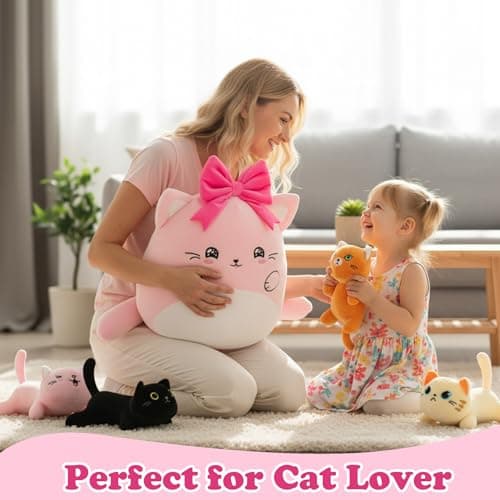 Cat with 5 babies Stuffed Animals - 15 Inch Cats Mommy with Small Babies Plush Inside 6-Piece Cute Realistic Cat Plushies Machine Wash Interactive Adopt Toy Toddler Girls Boys 0-8 Kids Birthdays Gift - Thumbnail 2