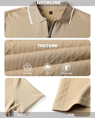 TRFIC Mens Polo Shirts Short Sleeve Casual Polo Shirt Vintage Golf T Shirts Old Money Tops Khaki - Thumbnail 6
