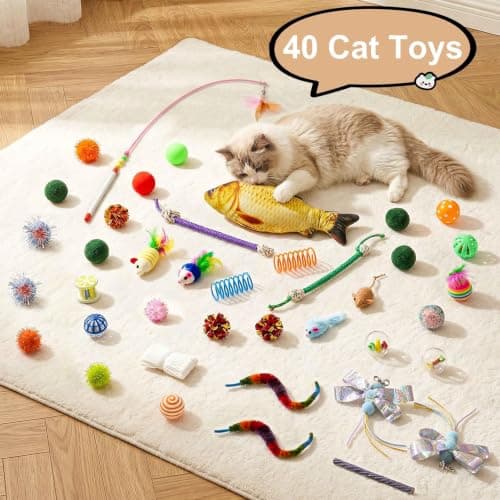 MOYMO Cat Tunnel Bed with 40 Pcs Interactive Cat Toys, Cat Tube with Kitten Toys for Indoor Kittens, Collapsible Play Tunnel, White - Thumbnail 4
