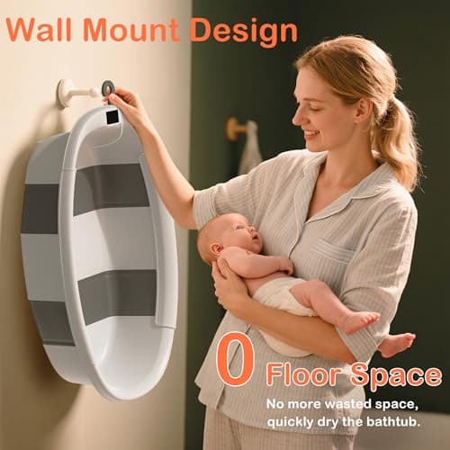 Collapsible Baby Bathtub - Large Baby Bath Tub with Thermometer & Cushion | Travel Portable Newborn Infant Bathtub | Foldable Toddler Bathtub for Baby 0 to 36 Months (Grey) - Thumbnail 6